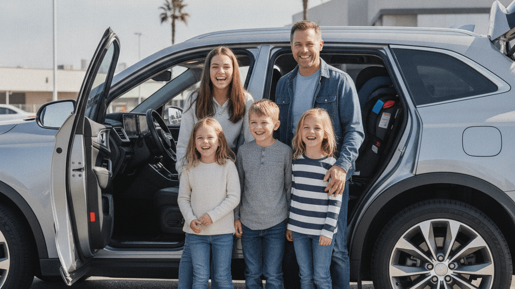 Familia eligiendo coche usado Coches de segunda mano familiares con amplio espacio interior, buen consumo y alta seguridad para viajar con niños